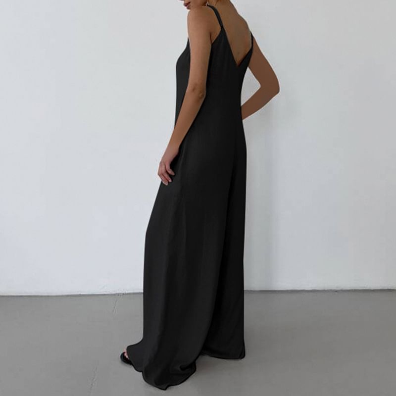 Honet - Spaghettibandjes V-hals Effen Jumpsuit