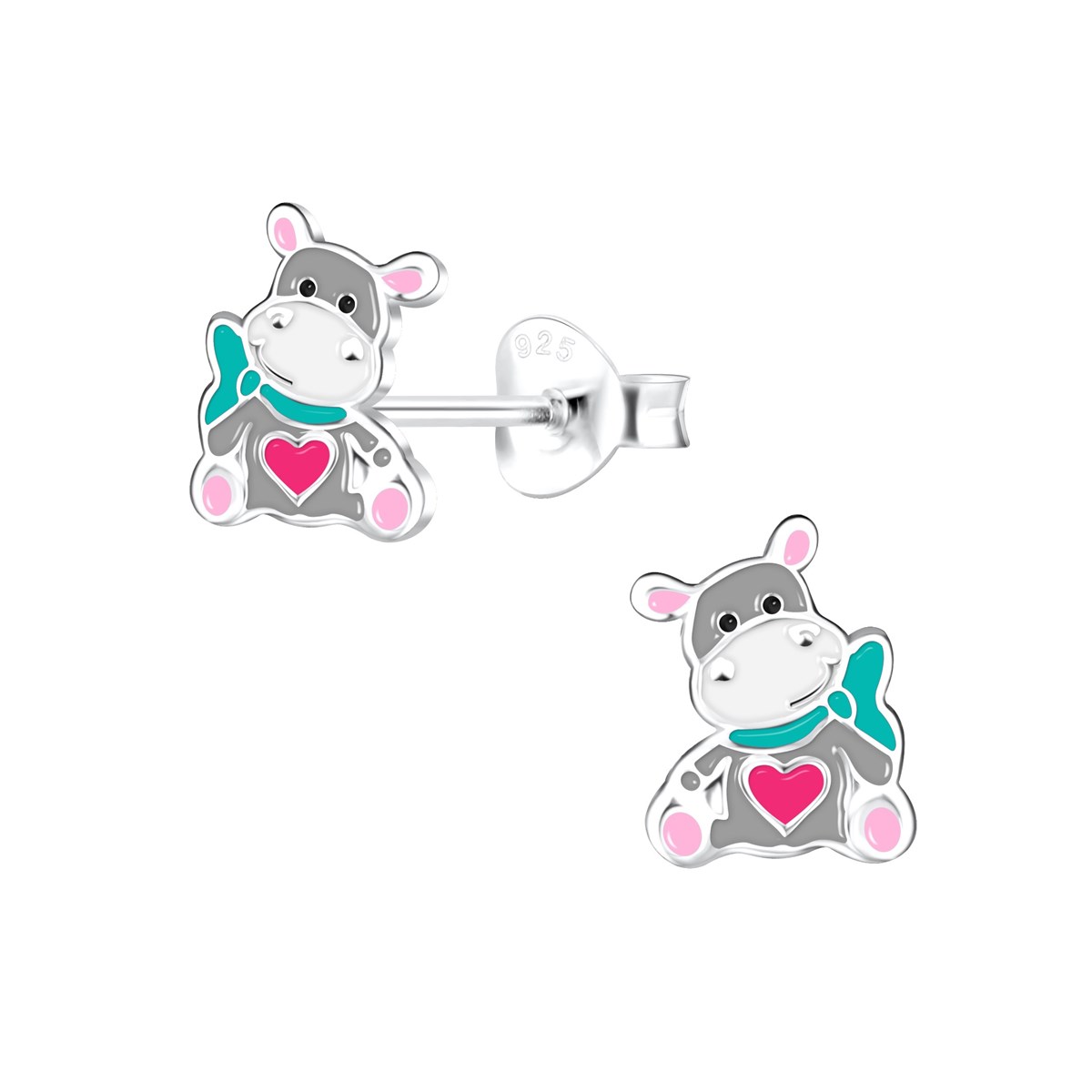 Boucles d'oreilles enfant hippopotame en argent 925