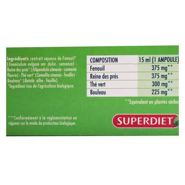 Quarteto de Chá Verde Emagrecedor Orgânico Superdiet com Ulmeira, 20 ampolas