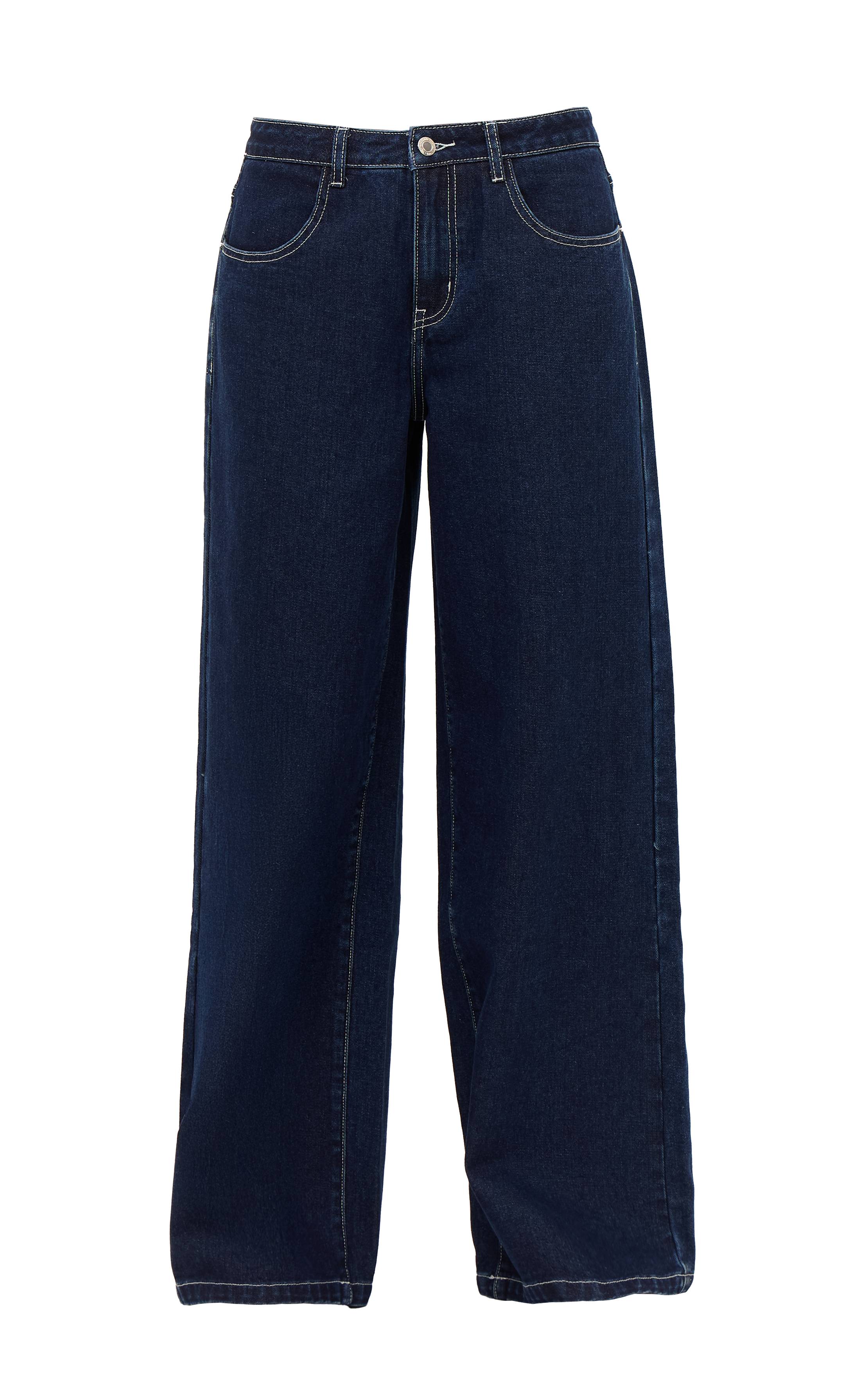 Bleu Indigo Jean Large Taille Mi-haute