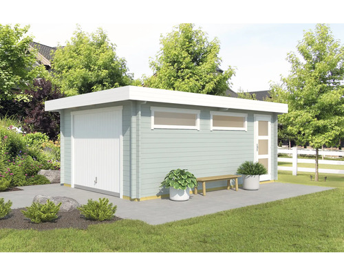 Enkele garage Outdoor Life Canberra met draaideur 360 x 540 cm gletsjergroen