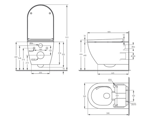 Jungborn Douchetoiletset DUE 59 Basic Randloos Diepspoeltoilet Wit met Toiletzitting en Soft Close Mechanisme