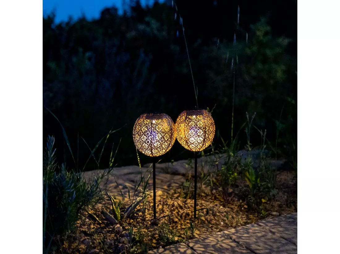 Lot de 2 balises solaires orientales AGADIR Cuivre Acier H45cm