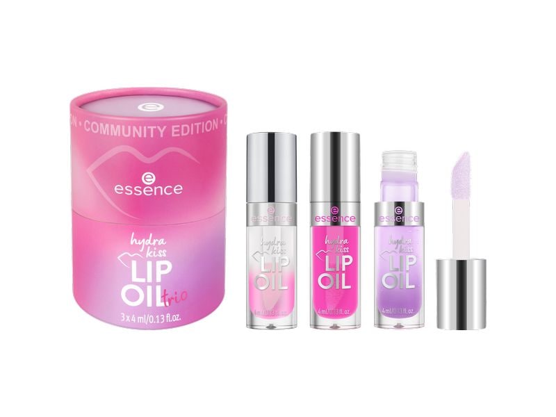 essence Lip Booster Hydra kiss Lip Oil trio Community Editi Lippenöl-Trio verleiht den Lippen einen geschmeidigen Glanz