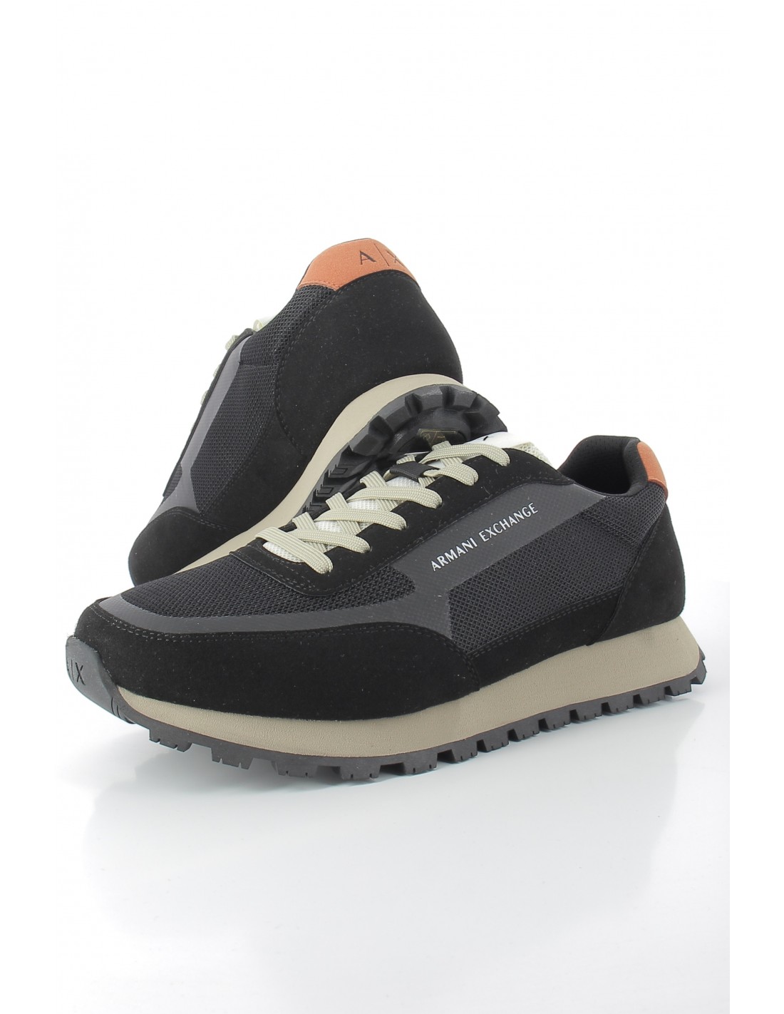 armani exchange Sneakers Homme En Cuir Noir/Orange