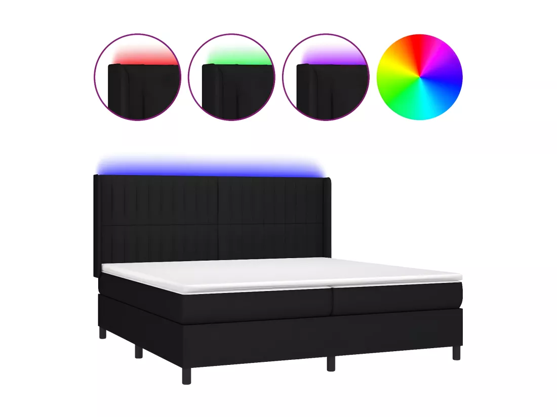 Sommier tapissier et matelas et LED Noir 200x200 cm Tissu