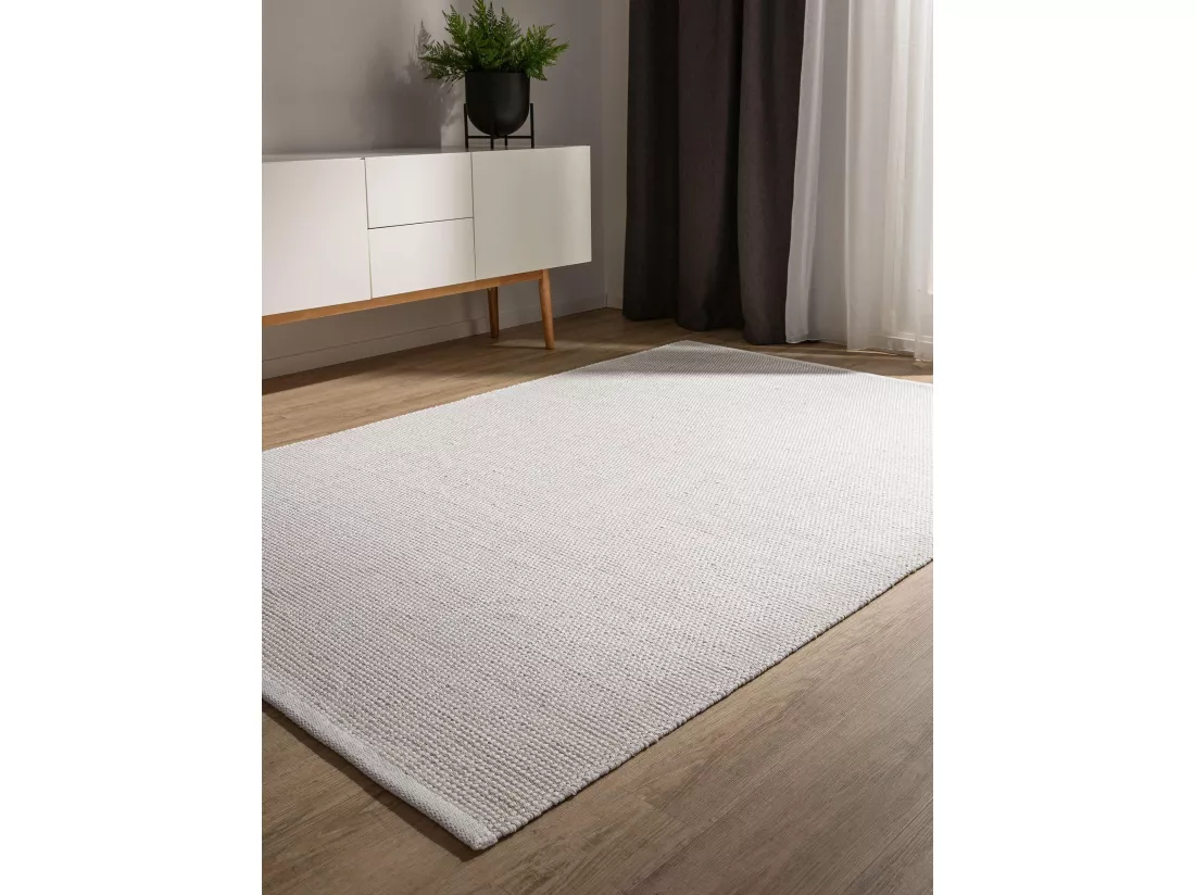 Tapis en coton tissé main Ron Blanc 200x290 cm