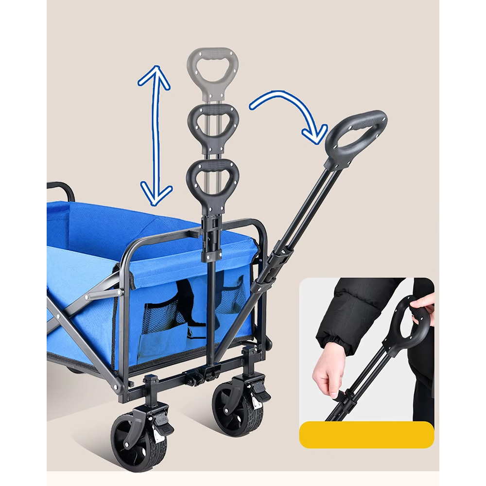 (100L) Faltbarer Leiterwagen Outdoor Bollerwagen Transporthilfe für Camping   Festivals - Blau
