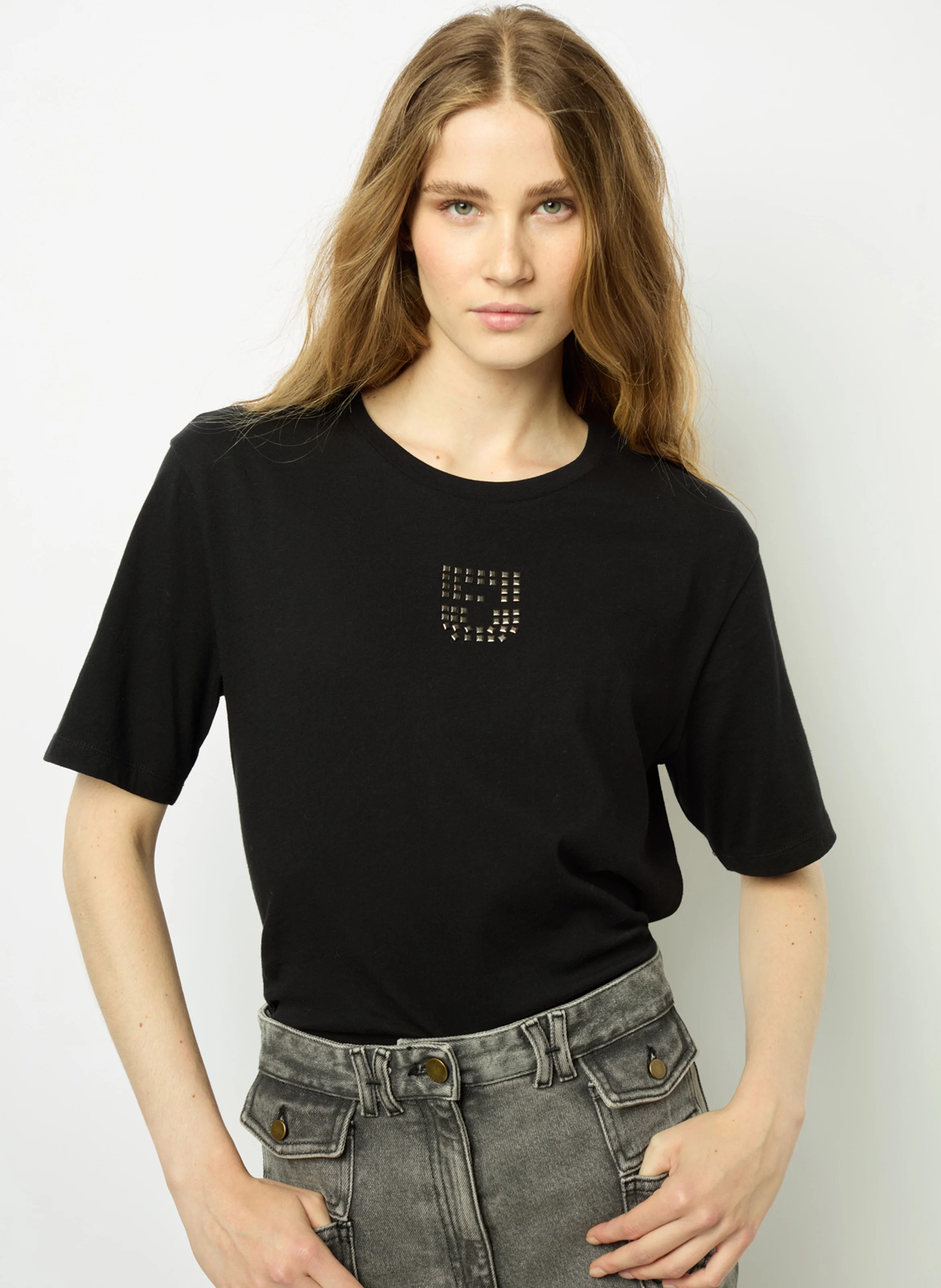 ANOUCHE - Tee-shirt col rond en coton | Noir