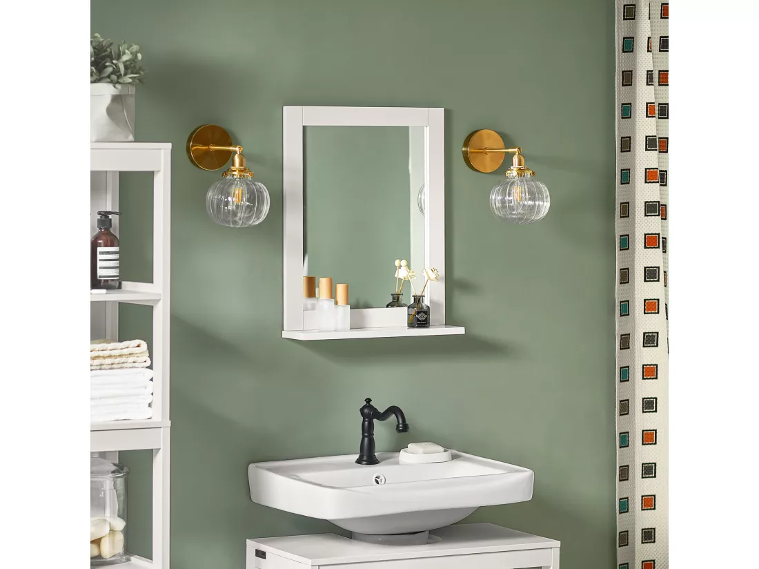 Miroir Mural Meuble Salle de Bain avec 1 étage plateau L40xP10xH49cm- Blanc SoBuy FRG129-W