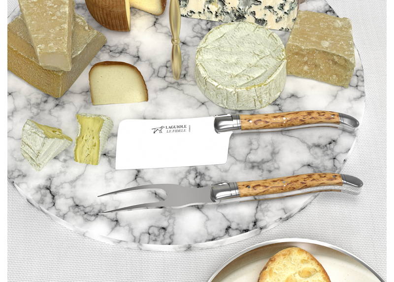 Service à fromage Laguiole avec un manche en bois de bouleau et mitres en acier inoxydable
