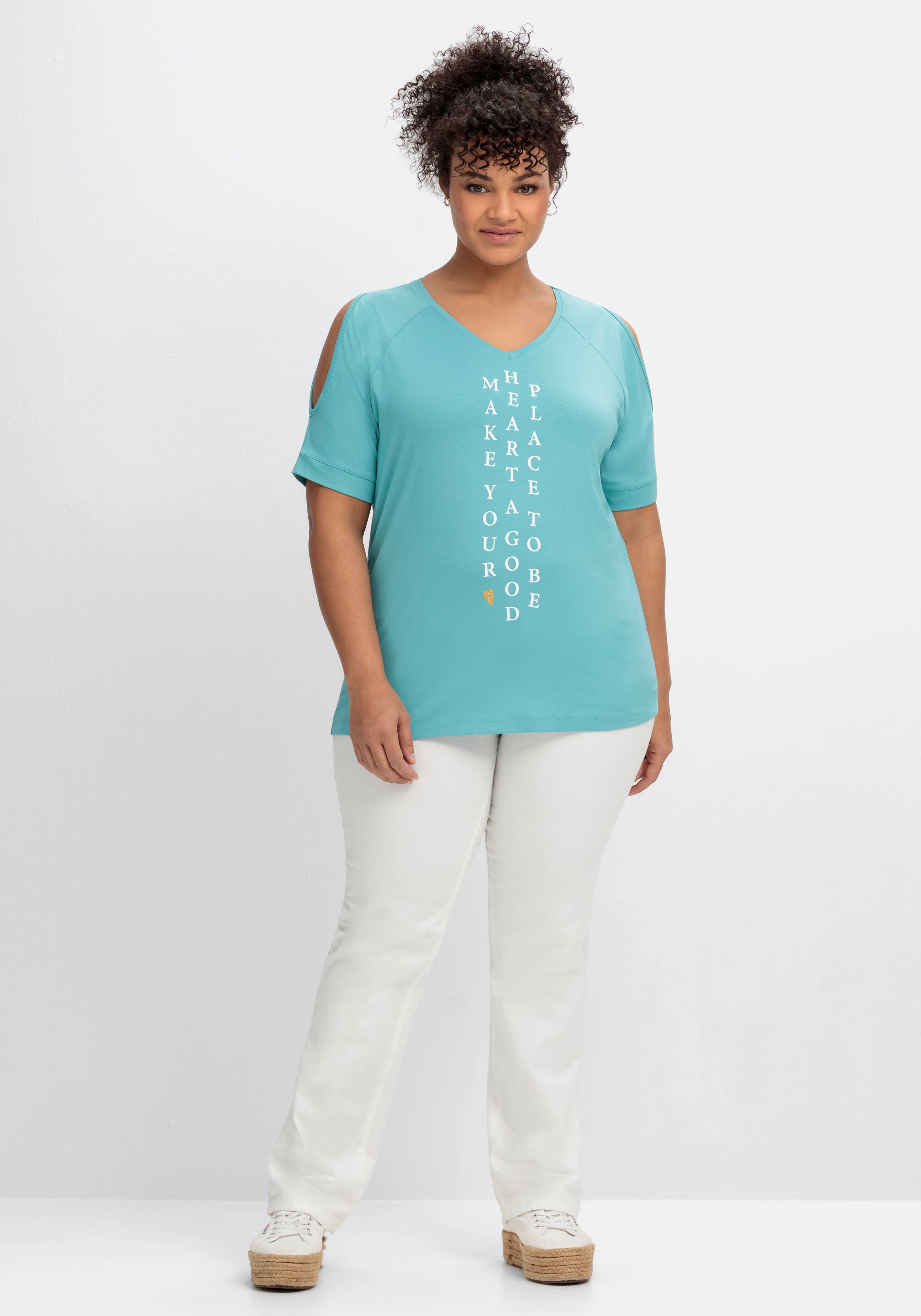 Shirt mit Wordingprint und Schulter-Cut-outs