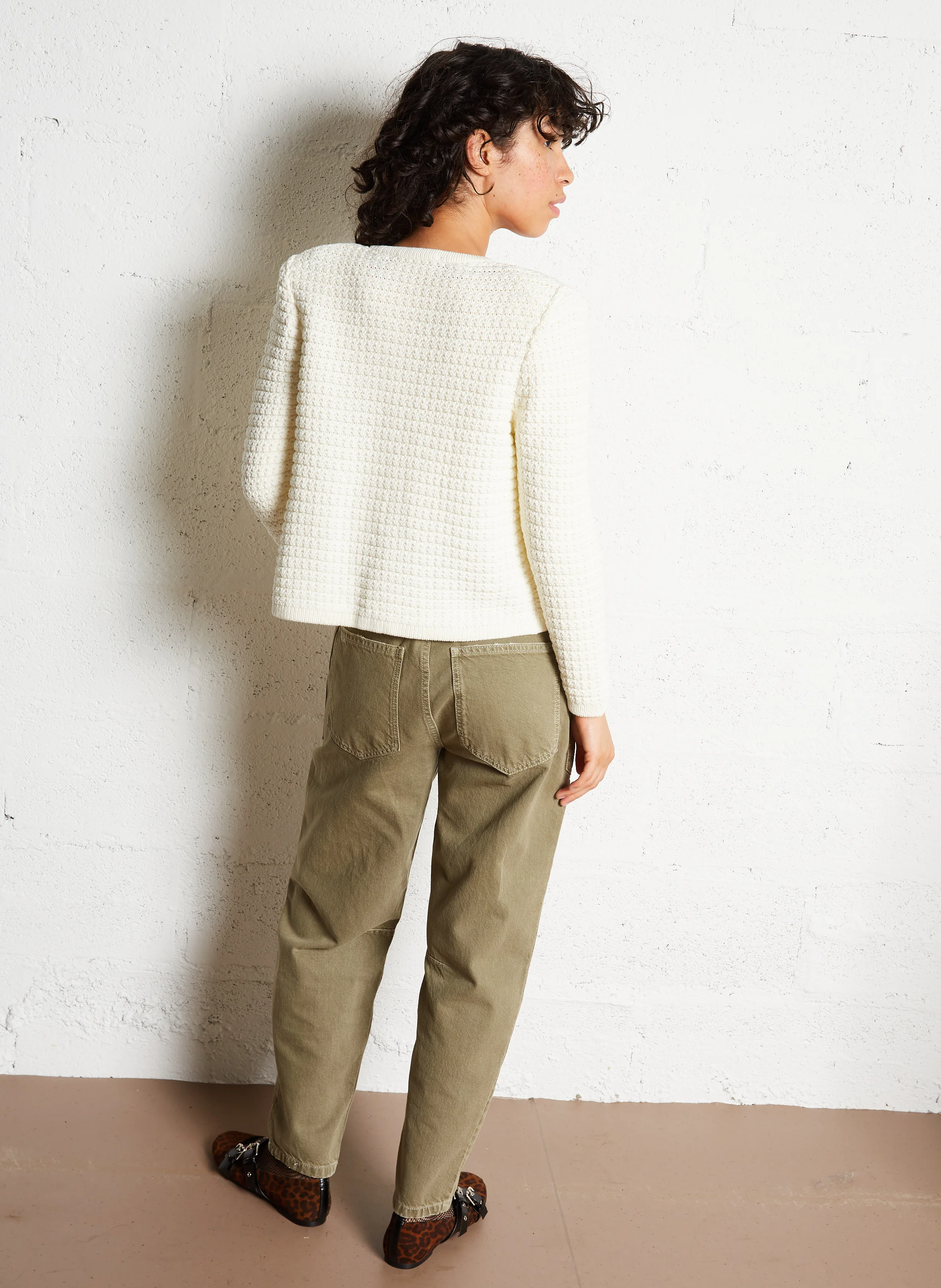 GASPARD - Gilet droit col rond en coton mélangé | Beige