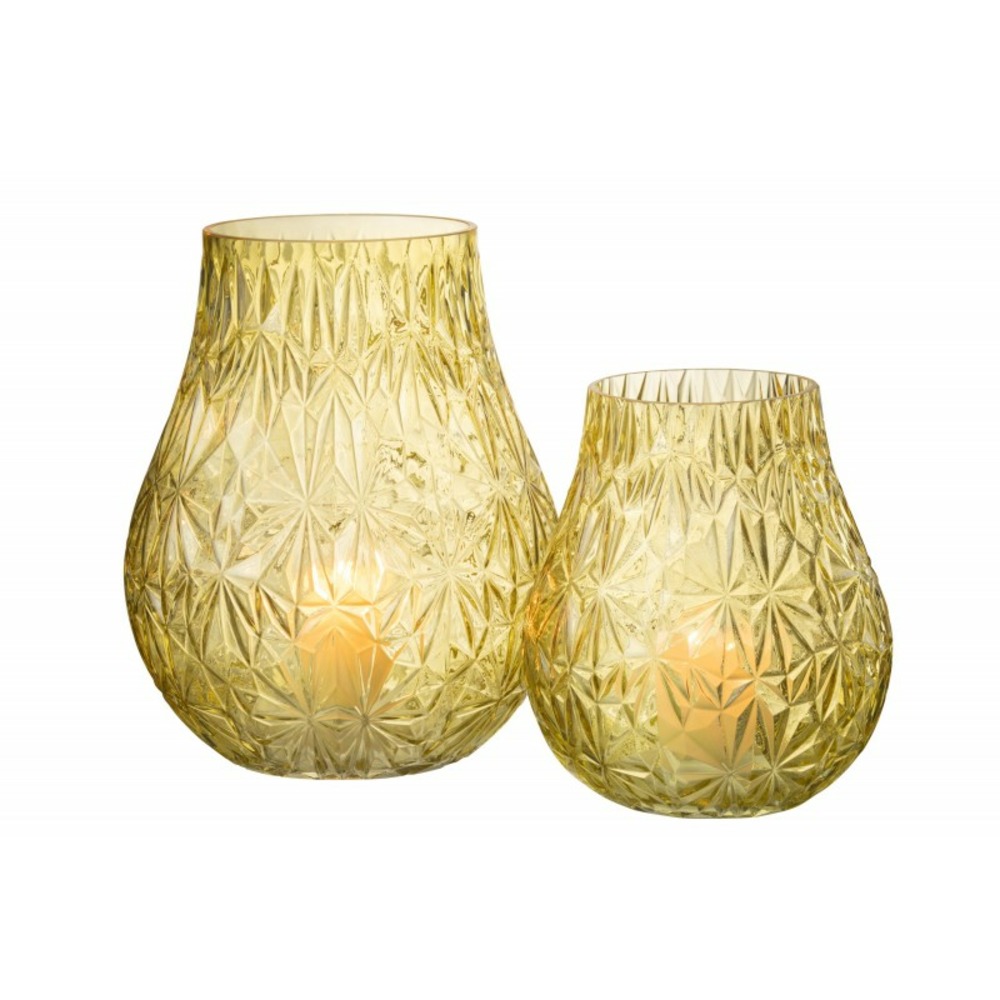 Vase tou photophore taillé en verre jaune 22x22x28cm