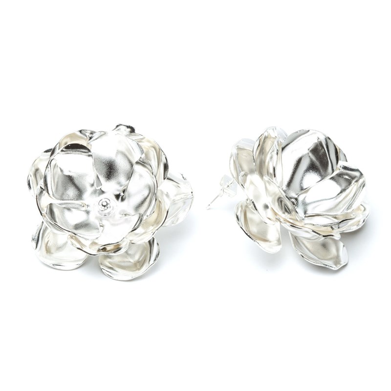 maxi boucles d'oreilles puces fleurs plaqué argent - AGLAÉ