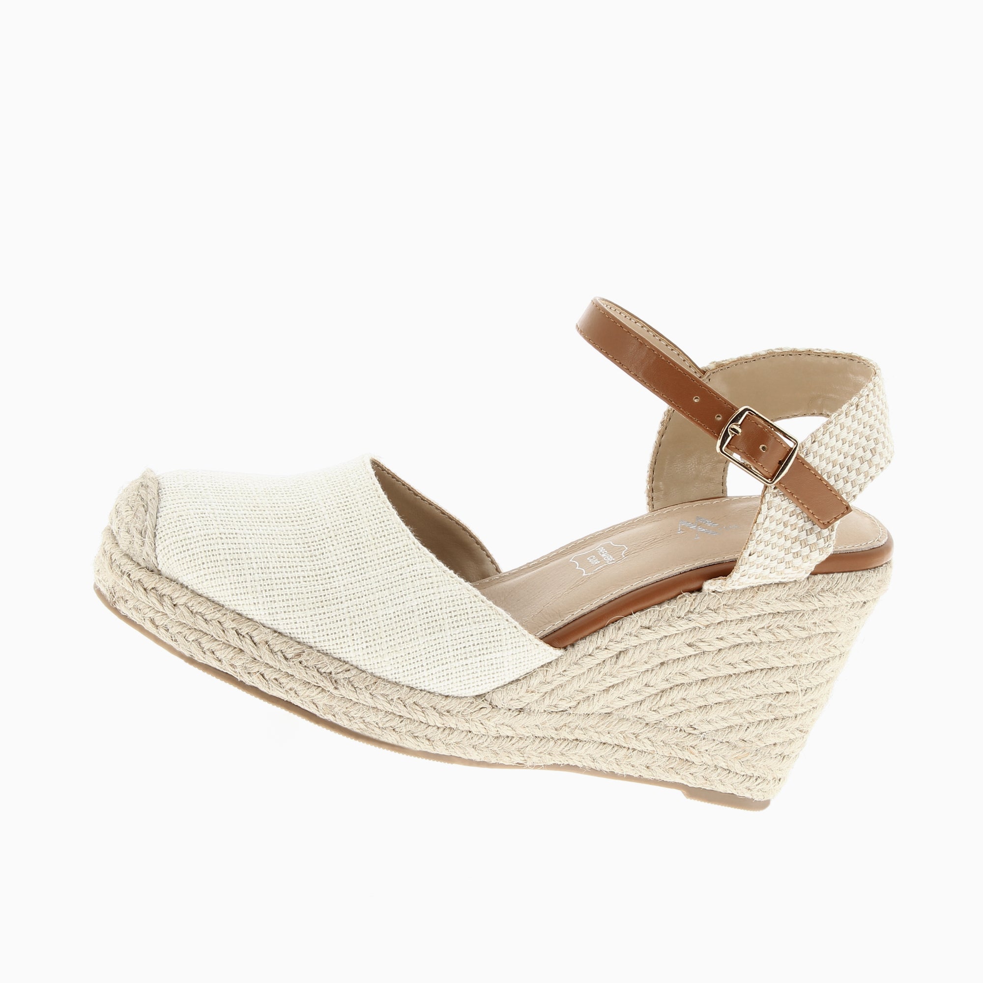 Sandales à talon, Compensées-Sandales compensées Lilou beige clair effet tissé