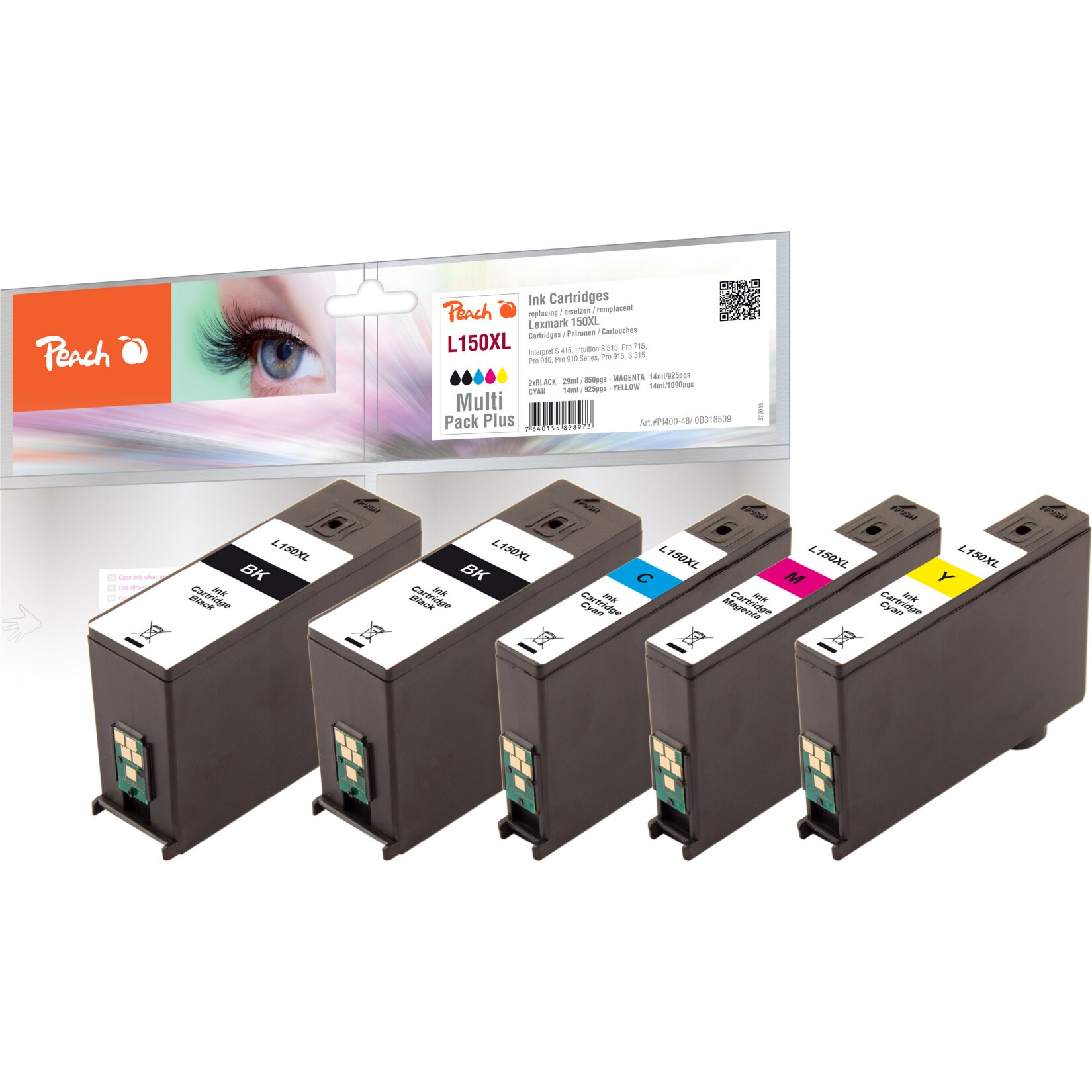 Peach L150 XL Spar Plus Pack Druckerpatronen XL (bk, c/m/y) ersetzt Lexmark No. 150XL für z.B. Lexmark Interpret S 415, Lexmark Intuition S 515