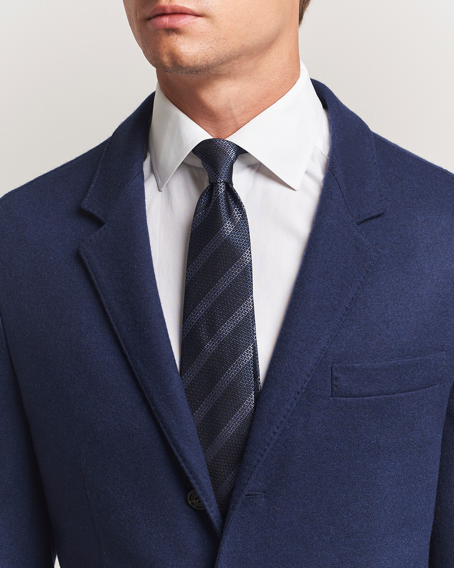Brunello Cucinelli Regimental Stripe Silk Tie Navy