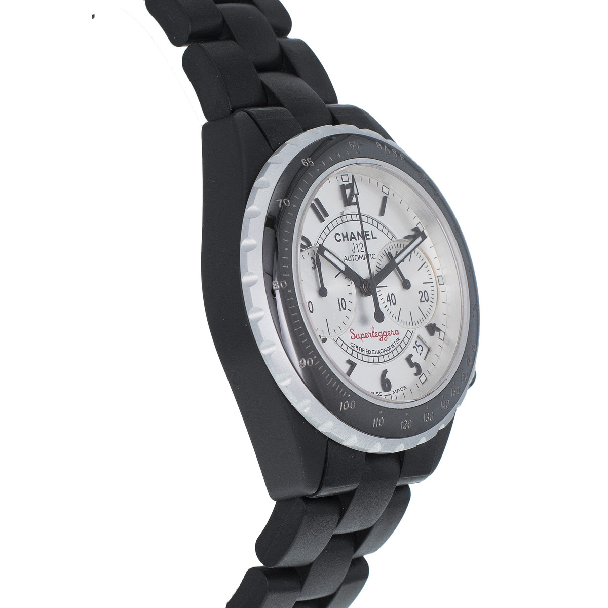 Montre d'occasion Chanel J12 Superleggera mixte chronographe céramique noire