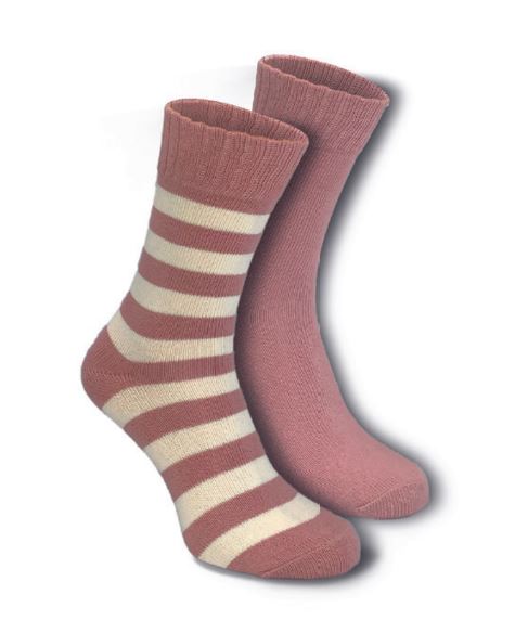 Alpaka Socken gestreift 2er-Pack /053 rosa