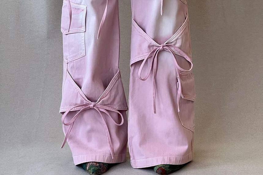 Rosesand - Low Rise Washed Bow Accent Straight-Fit Wijde Pijpen Jeans