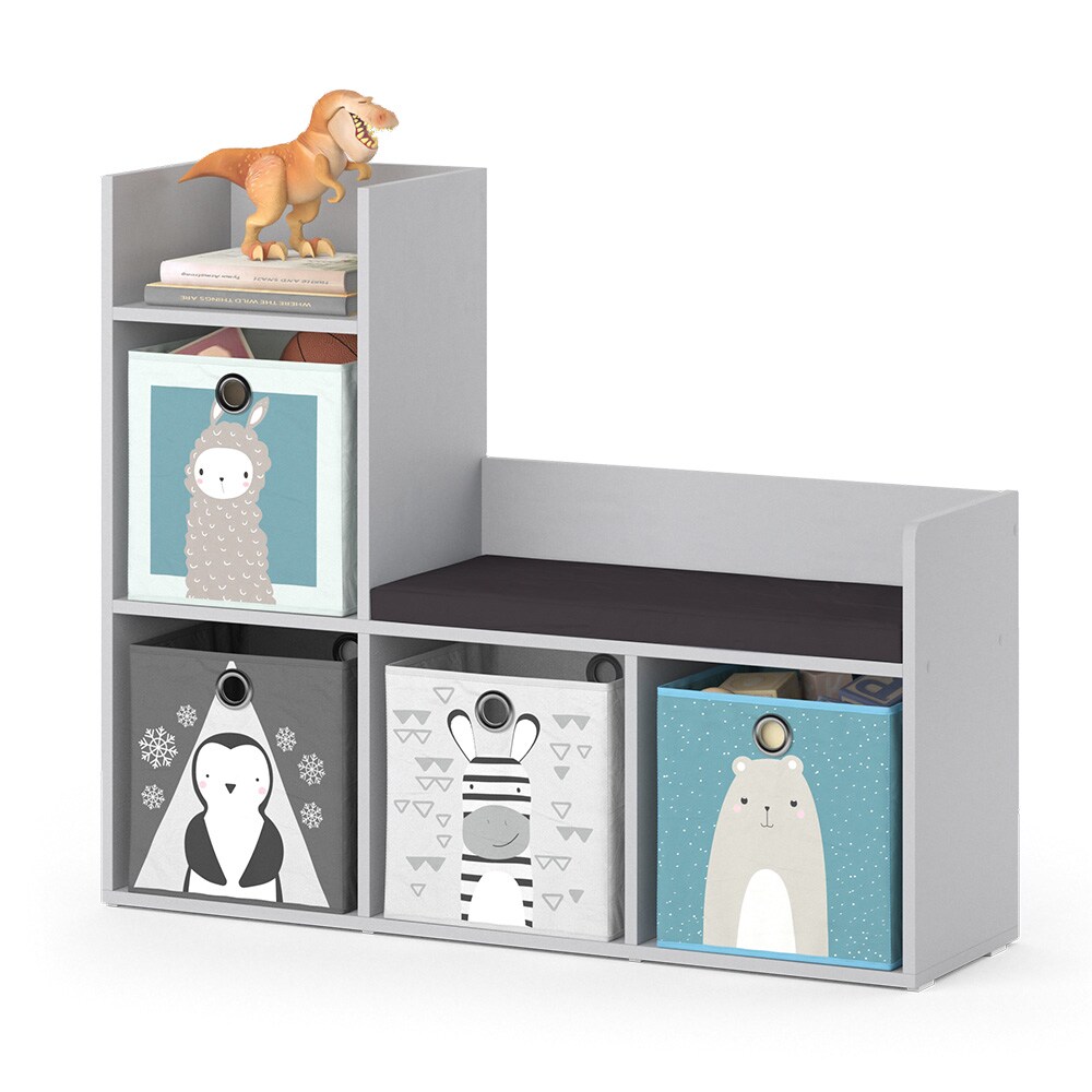 Vicco Bank-Regal Bücherregal Kinderregal Luigi Hellgrau 107x89 cm modern Sitzbank Kinderzimmer Regal Wandregal Spielzeugregal Dekoregal Standregal Aufbewahrung Würfelregal Regal-Bank-Kombi
