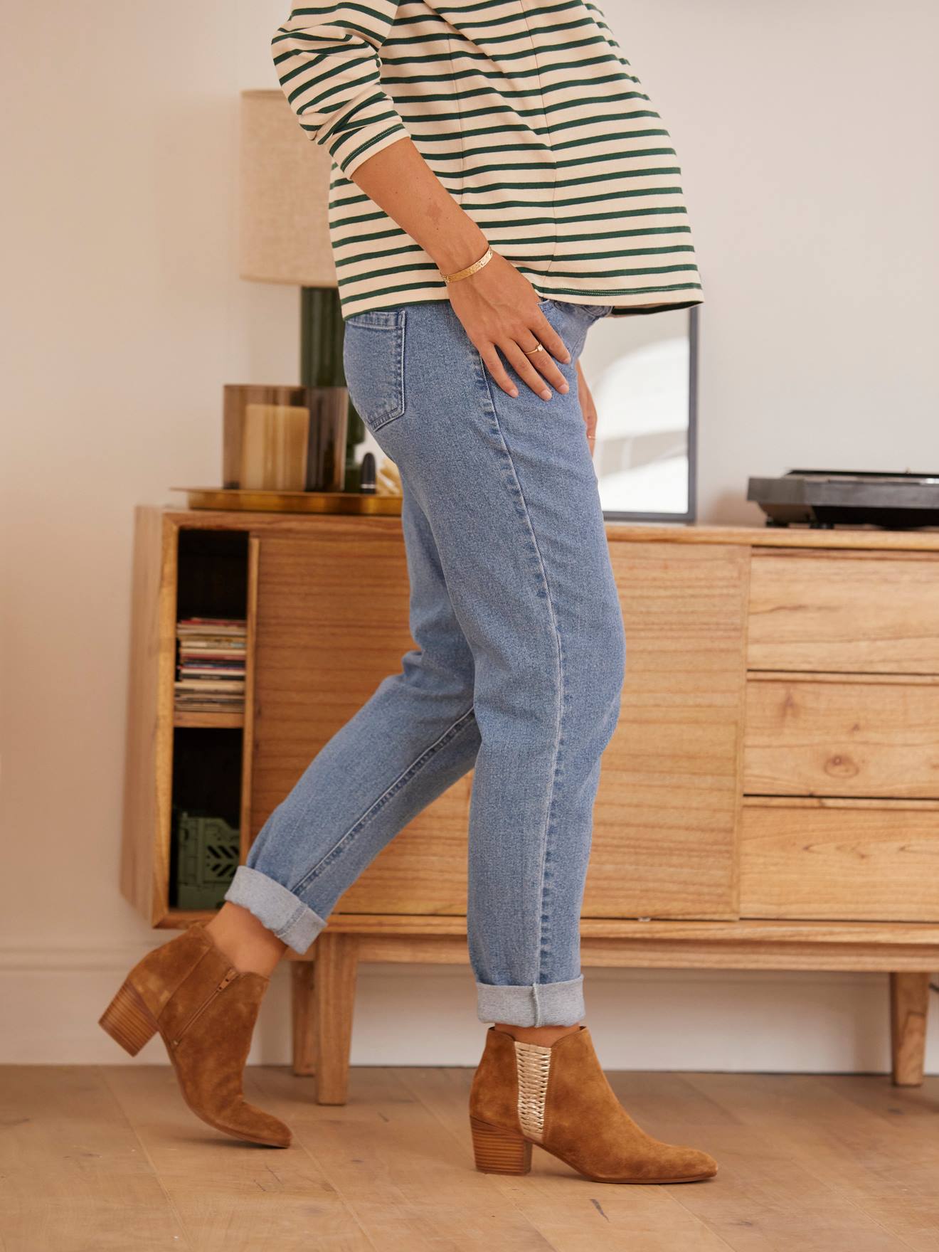 Calça jeans de gestante estilo 
