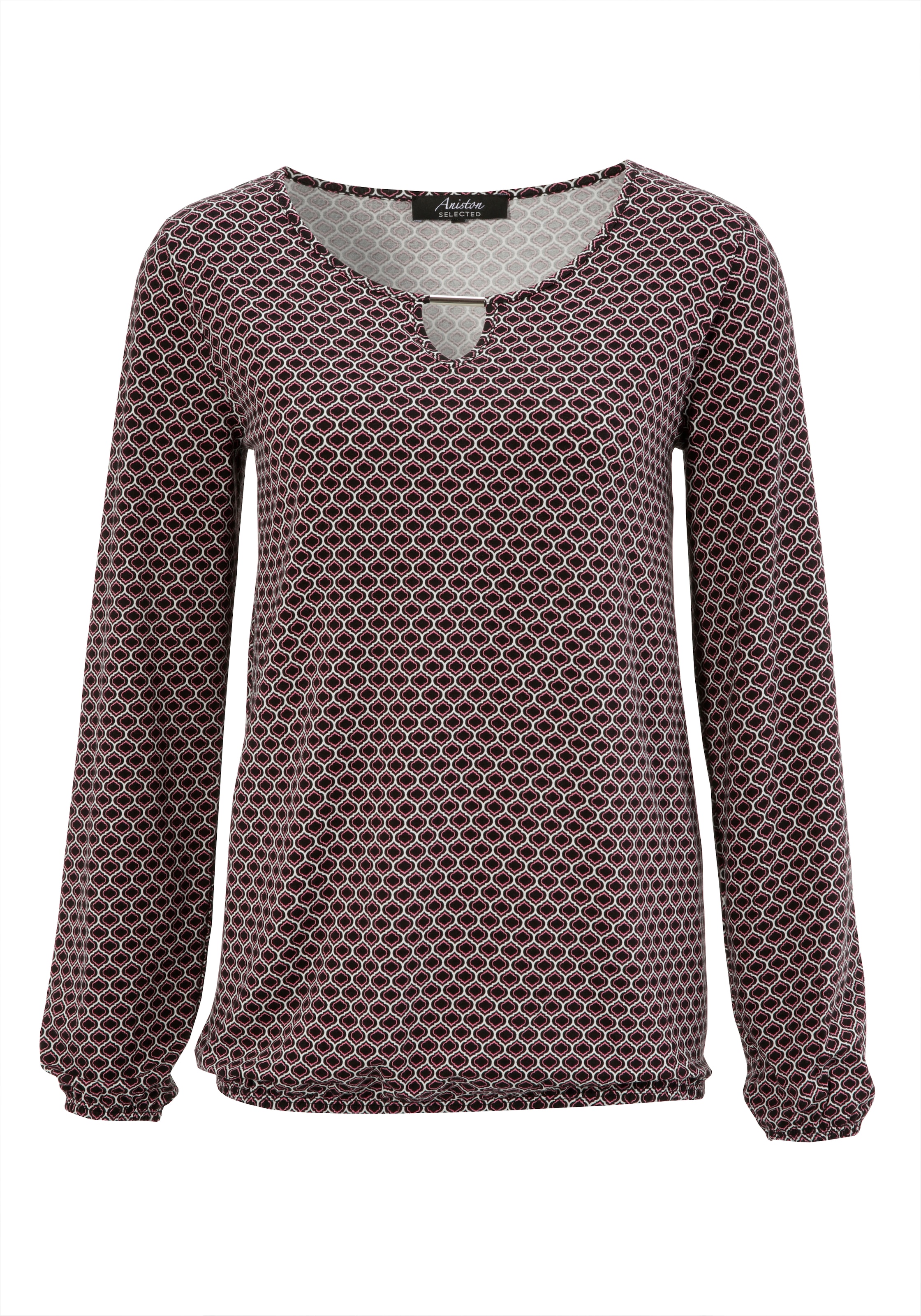 Aniston SELECTED Langarmshirt , in unterschiedlichen Drucken, jeweils mit Schmuckelement