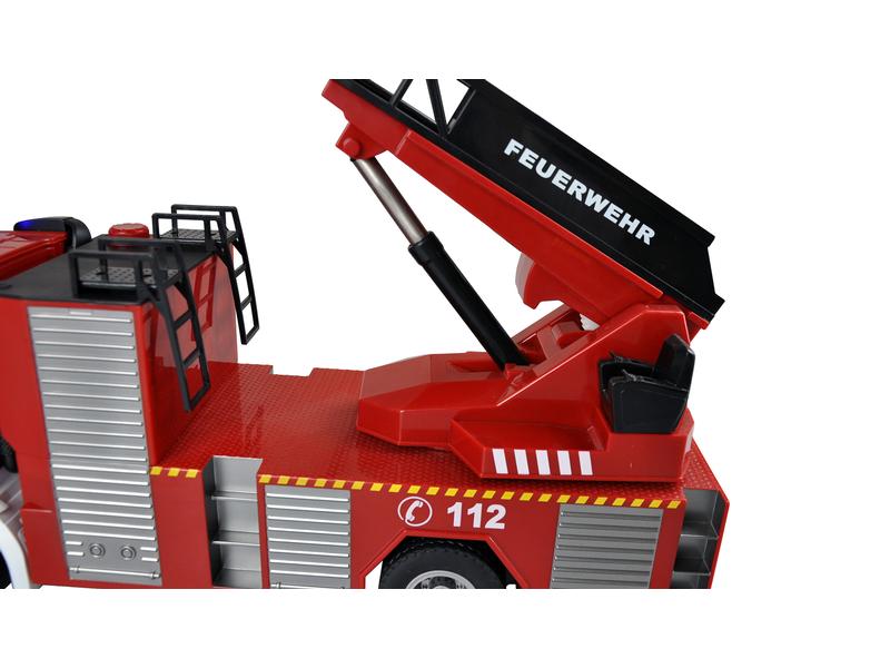 Amewi Mercedes Benz Arocs Feuerwehr Drehleiter RTR, 1:18 Realistisches Feuerwehrauto mit Beleuchtung, Soundeffekten und Wasserwerfer
