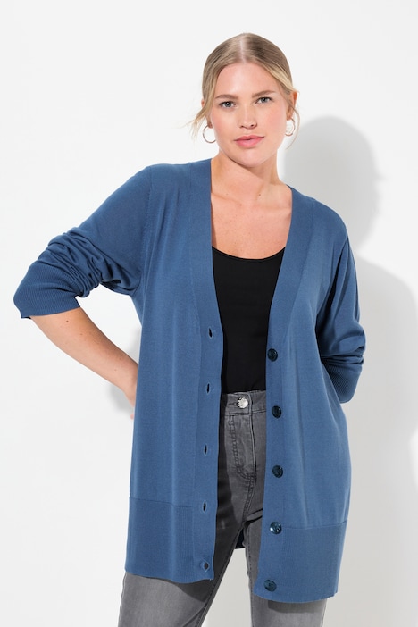 Strickjacke, V-Ausschnitt, Knopfleiste, Feinstrick
