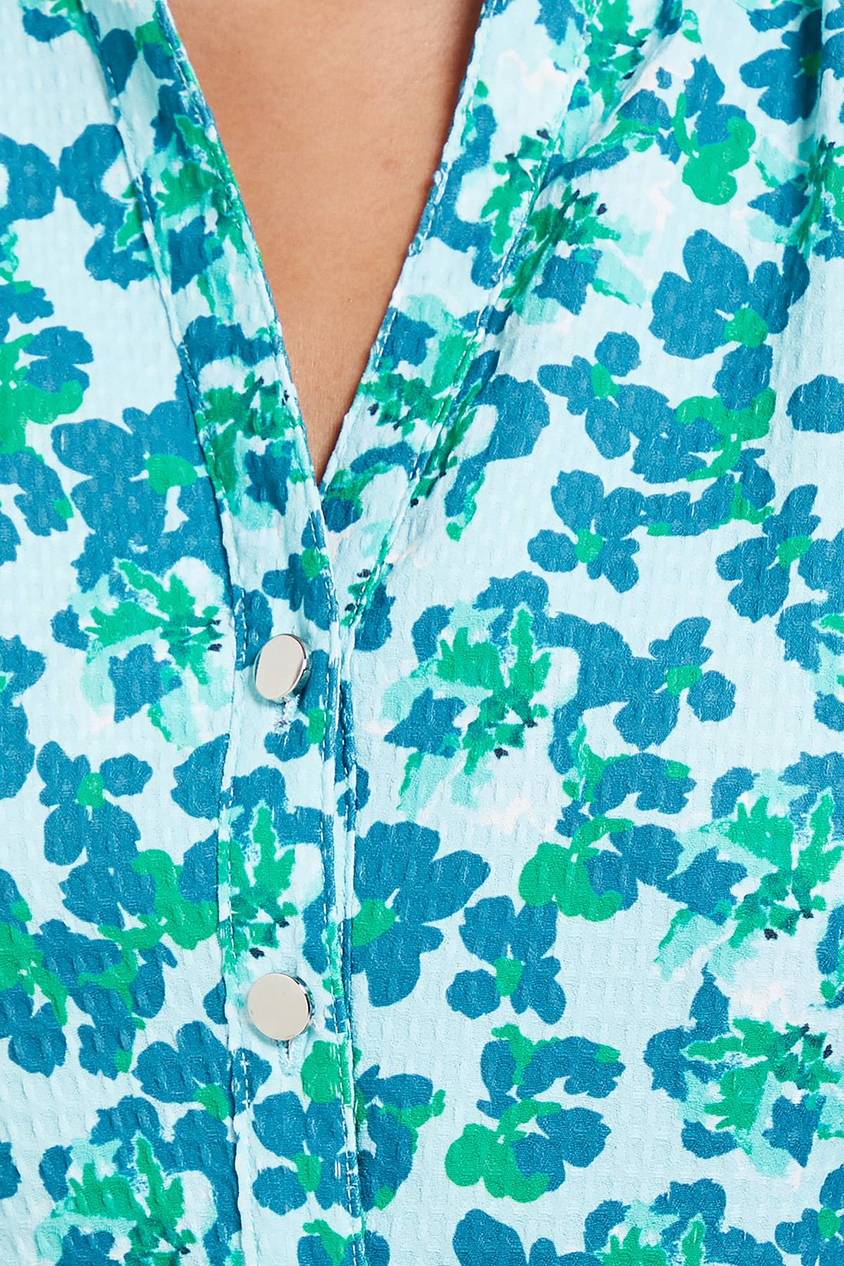 Wallis Robe Midi Boutonnée à Motifs Floraux en Gaufre Petite