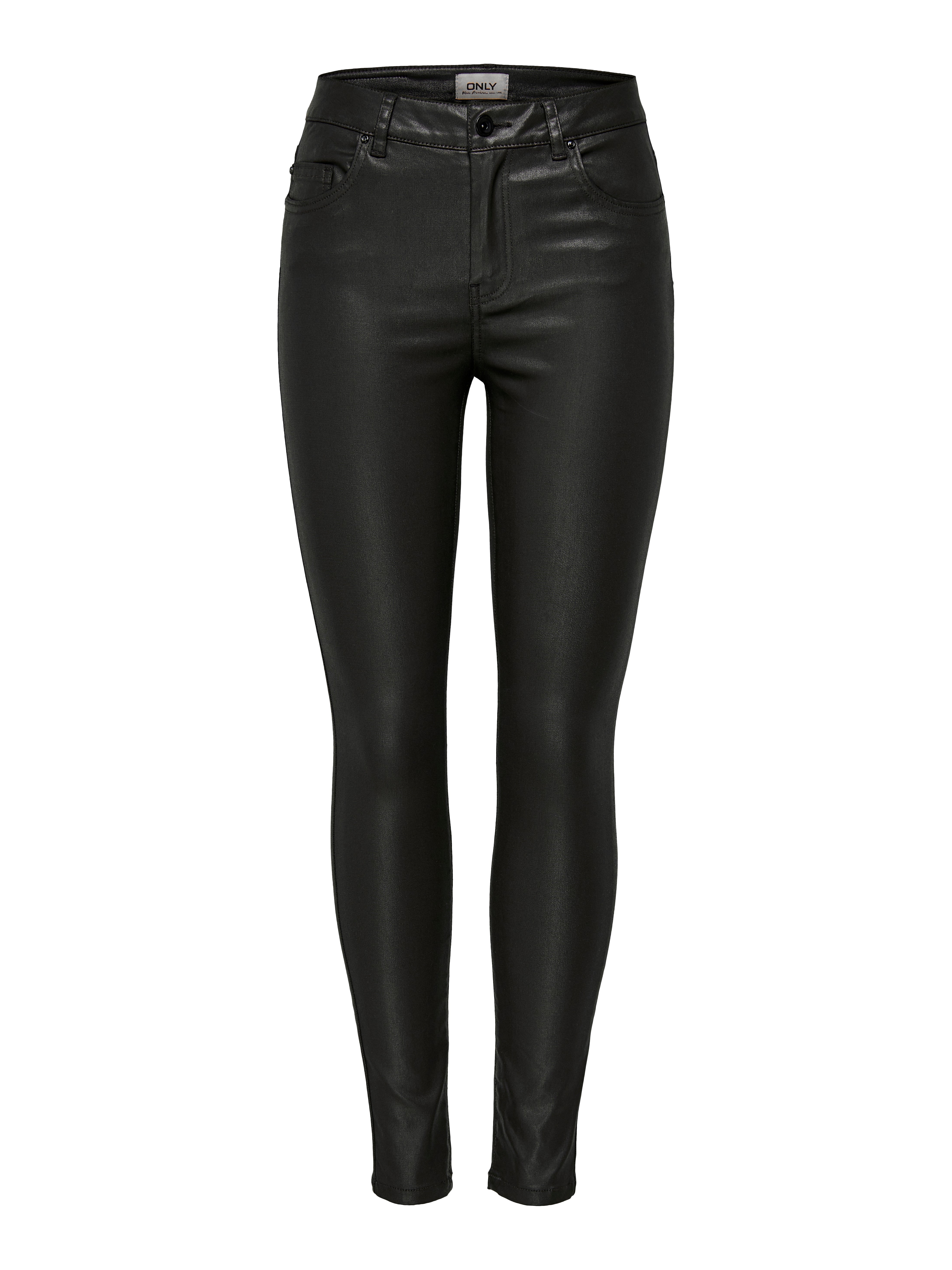 ONLHUSH Mittlere Taille Skinny Fit Hose in Lederoptik Black