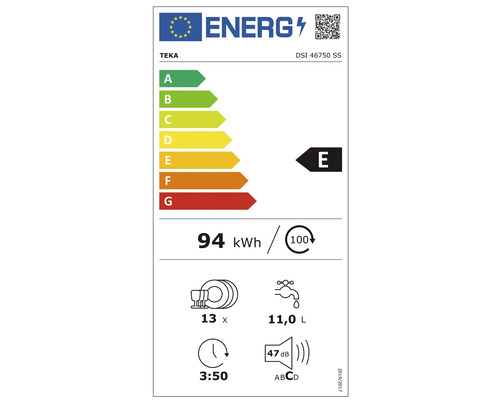 TEKA DSI46750 semi-geïntegreerde vaatwasser, 59,8 x 81,8 x 55 mm, voor 13 couverts, 9,5 l inhoud, 47 dB(A)