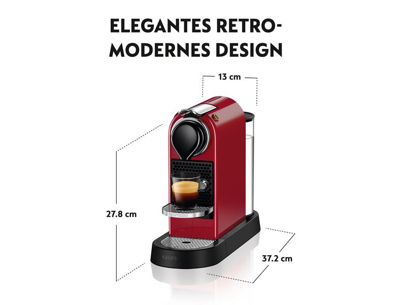 Krups Kaffeemaschine Nespresso CitiZ XN7415 Rot Elegante Kapselmaschine der Original Line mit geringem Platzbedarf