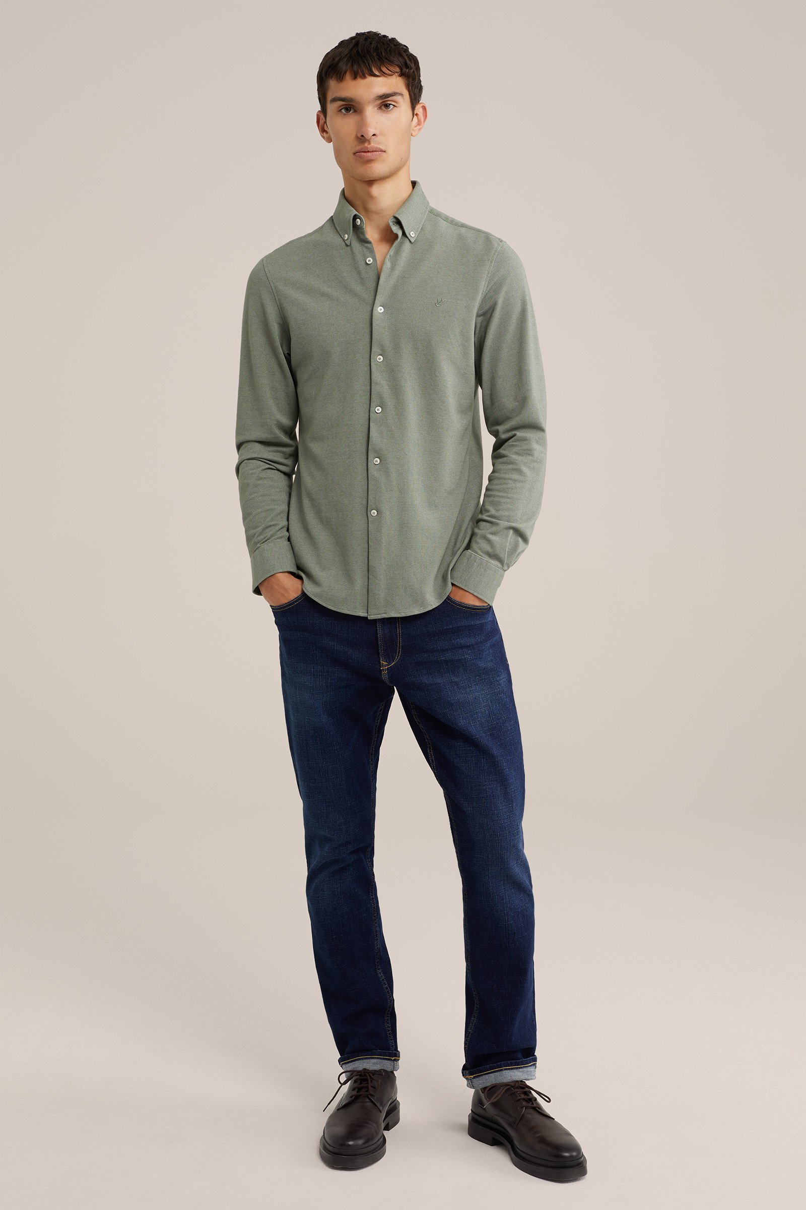 piquéjersey overhemd met stretch Fundamentals Pastelgroen