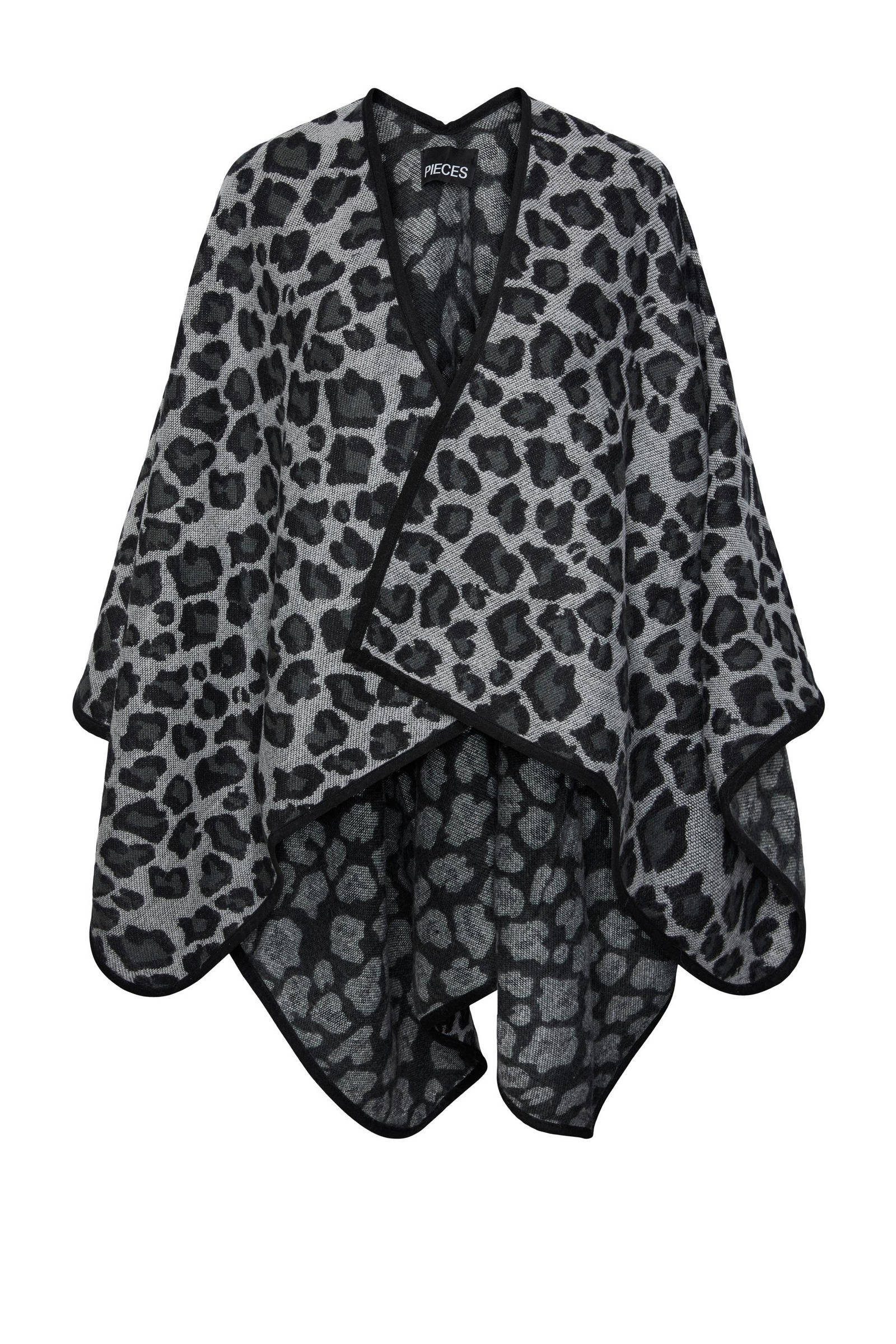PIECES poncho met panterprint PCJESSA grijs/zwart