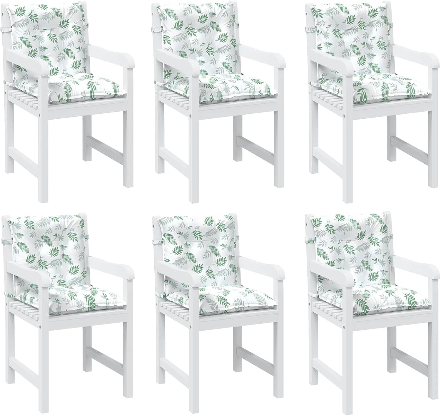 vidaXL Lowback Stuhlpolster Blatt 6 pcs Weiß 100 x 50 x 7 cm Oxford, Couchkissen, rechteckig, modern, rutschfest, atmungsaktives Oxford-Gewebe, Blattmuster, für Innen- und Außenbereich