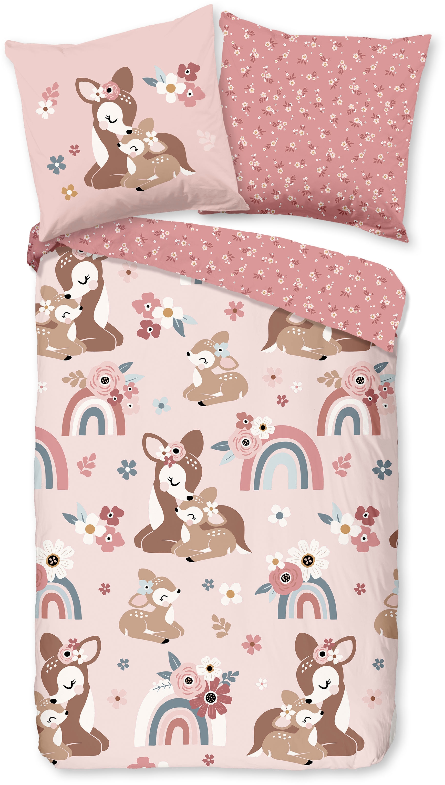 good morning Kinderbettwäsche »Bibi blossom« 2 Stk. tlg. Baumwolle, 135x200, Reissverschluss, Wende, Kind, Mädchen, Bambi, Rosa