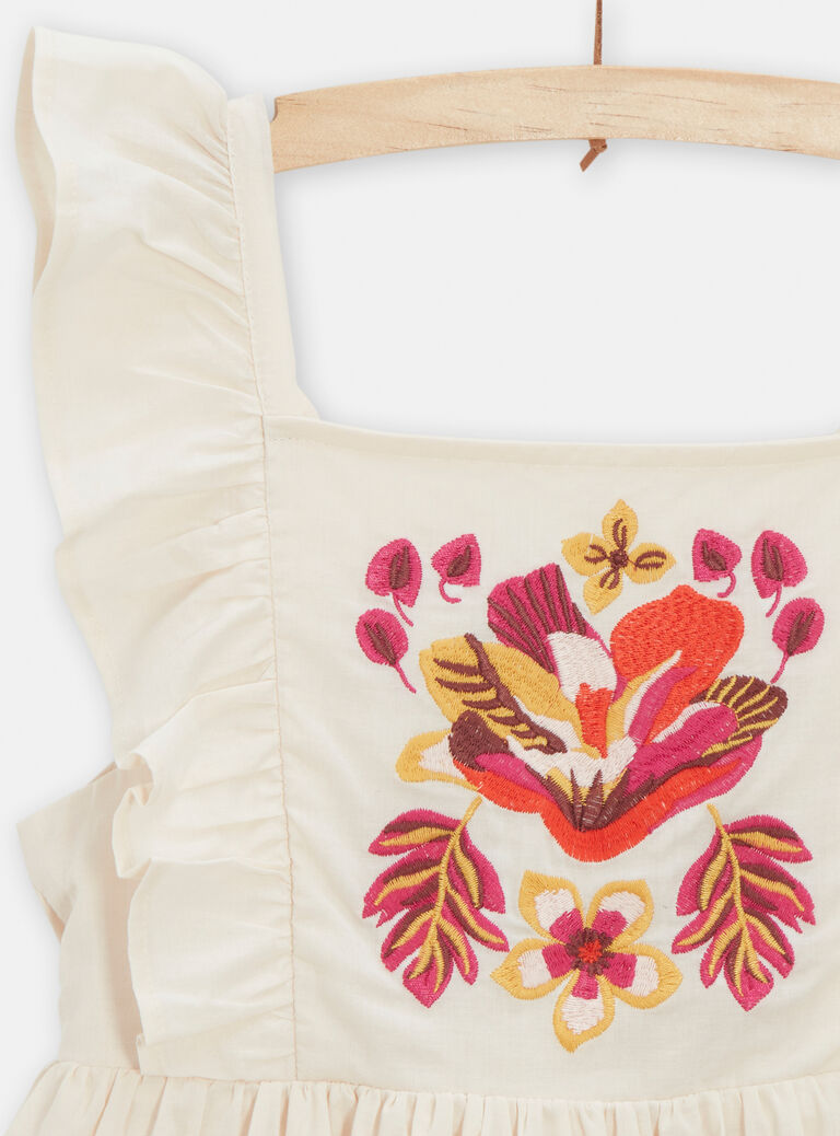 Robe écru foncé broderie fleuries à dos nu pour fille