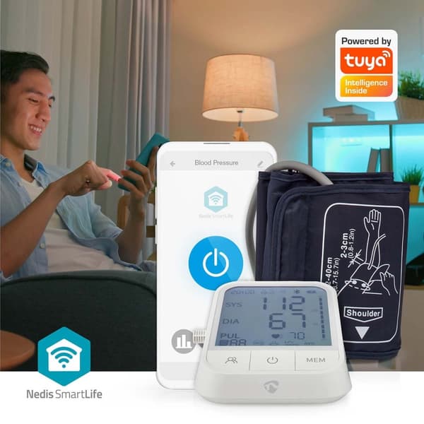 Nedis Smartlife Blodtrykksmåler | Væpne | Bluetooth® | LCD-Skjerm | 22 - 42 cm | Deteksjon av uregelmessig hjerteslag / Deteksjon for mansjettbruk / H