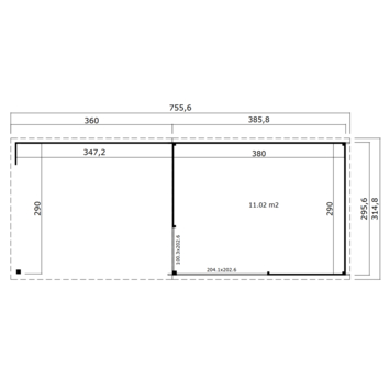 Tuinhuis Olivia 735x295 cm grijs met overkapping