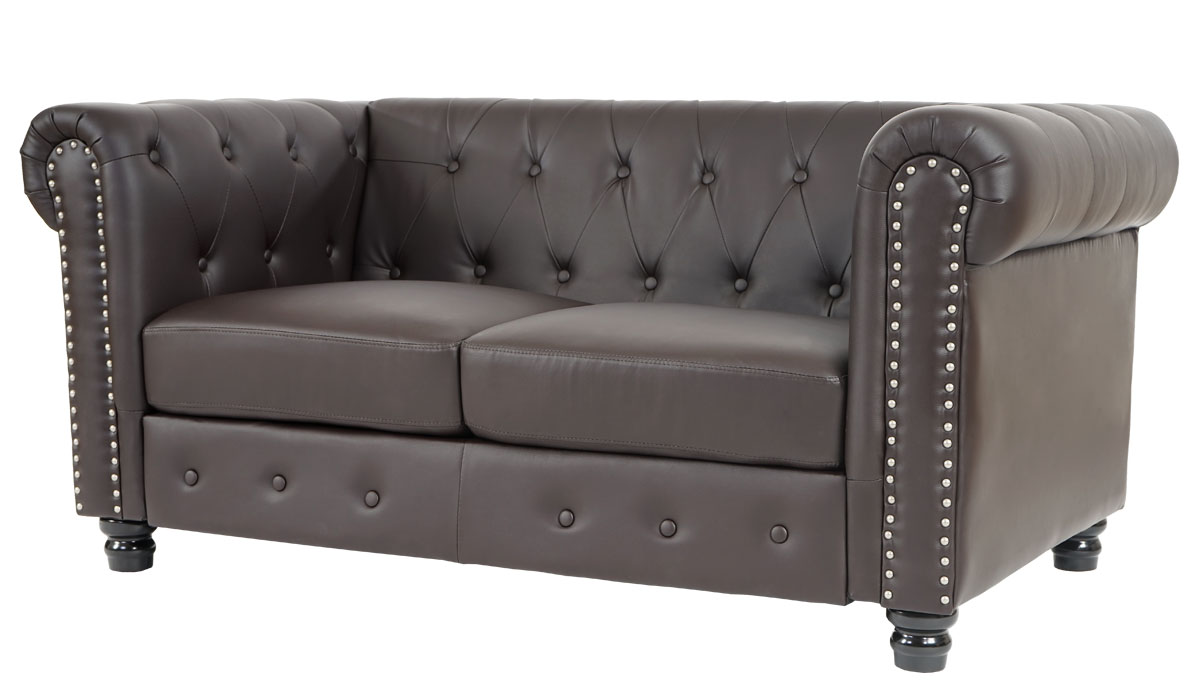 Luxus 2er Sofa Loungesofa Couch Chesterfield Edinburgh Kunstleder 160cm ~ runde Füße, braun