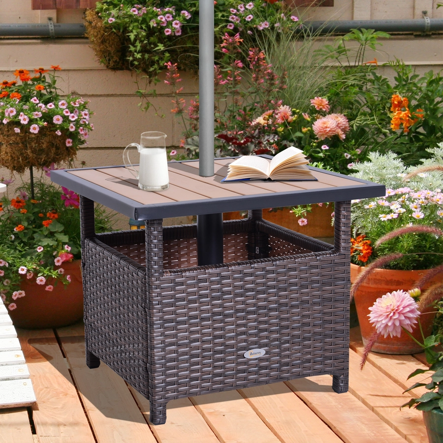 Outsunny Polyrattan Gartentisch braun