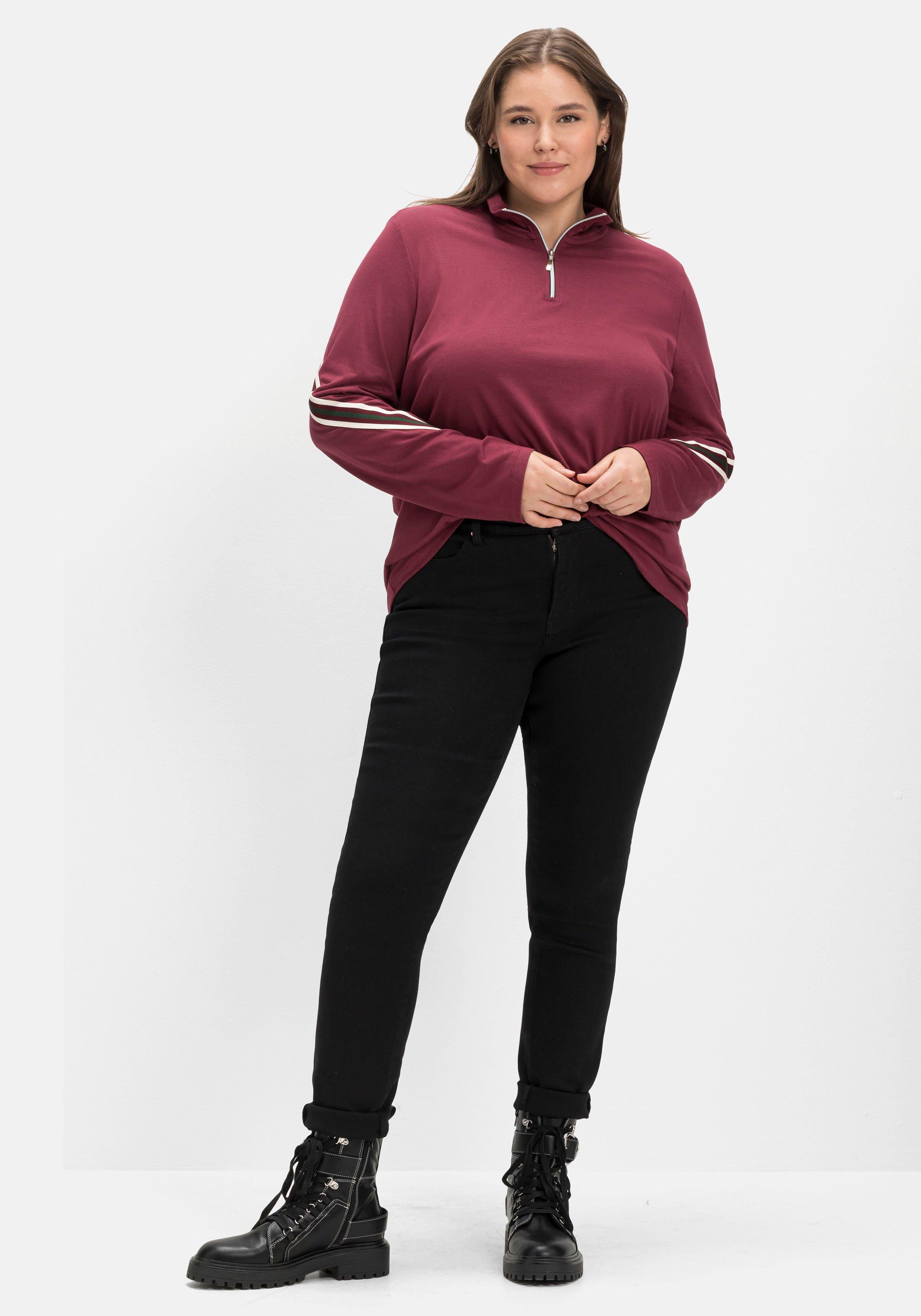 Langarmshirt mit Troyerkragen und Kontrastdetails