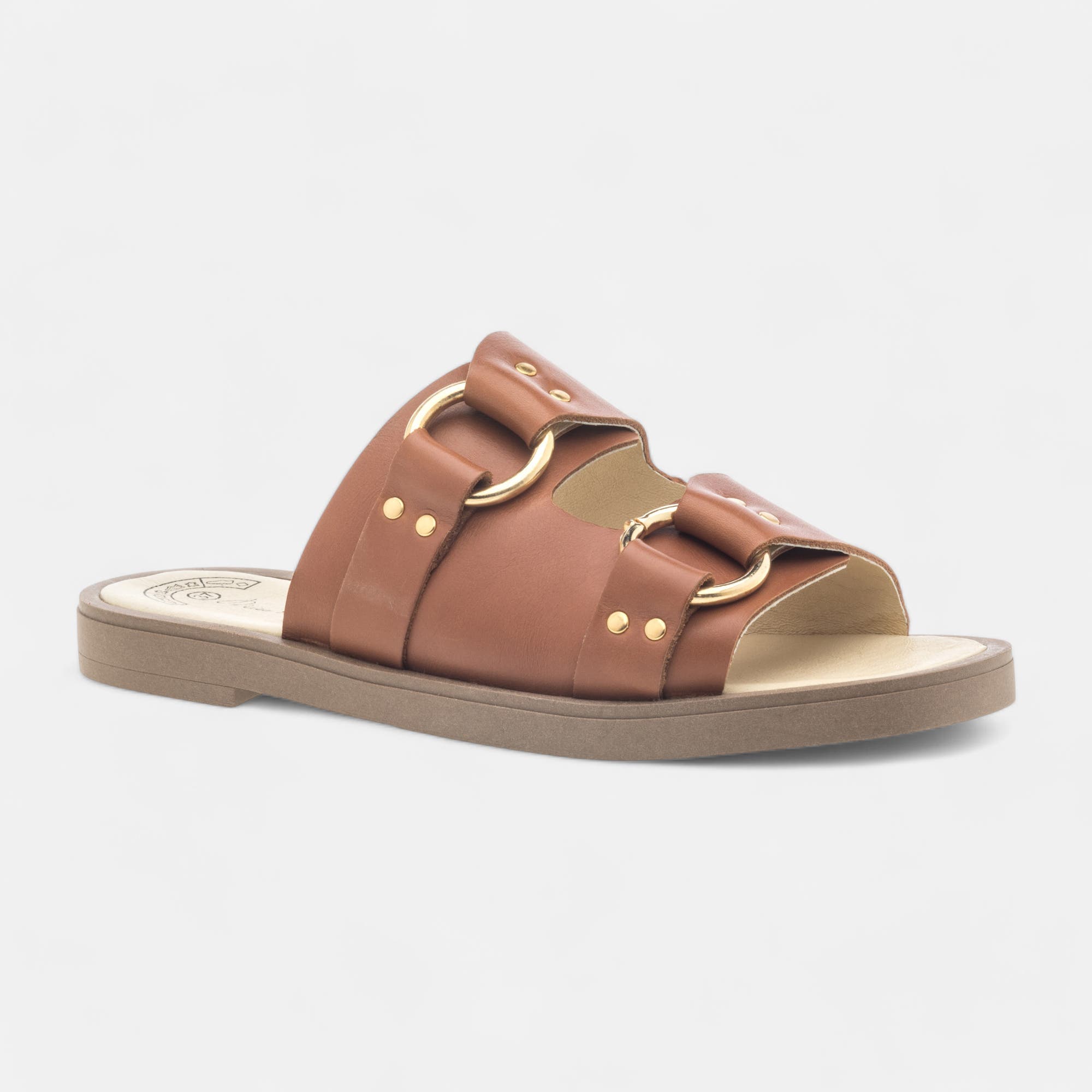 Mules Femme en cuir cognac