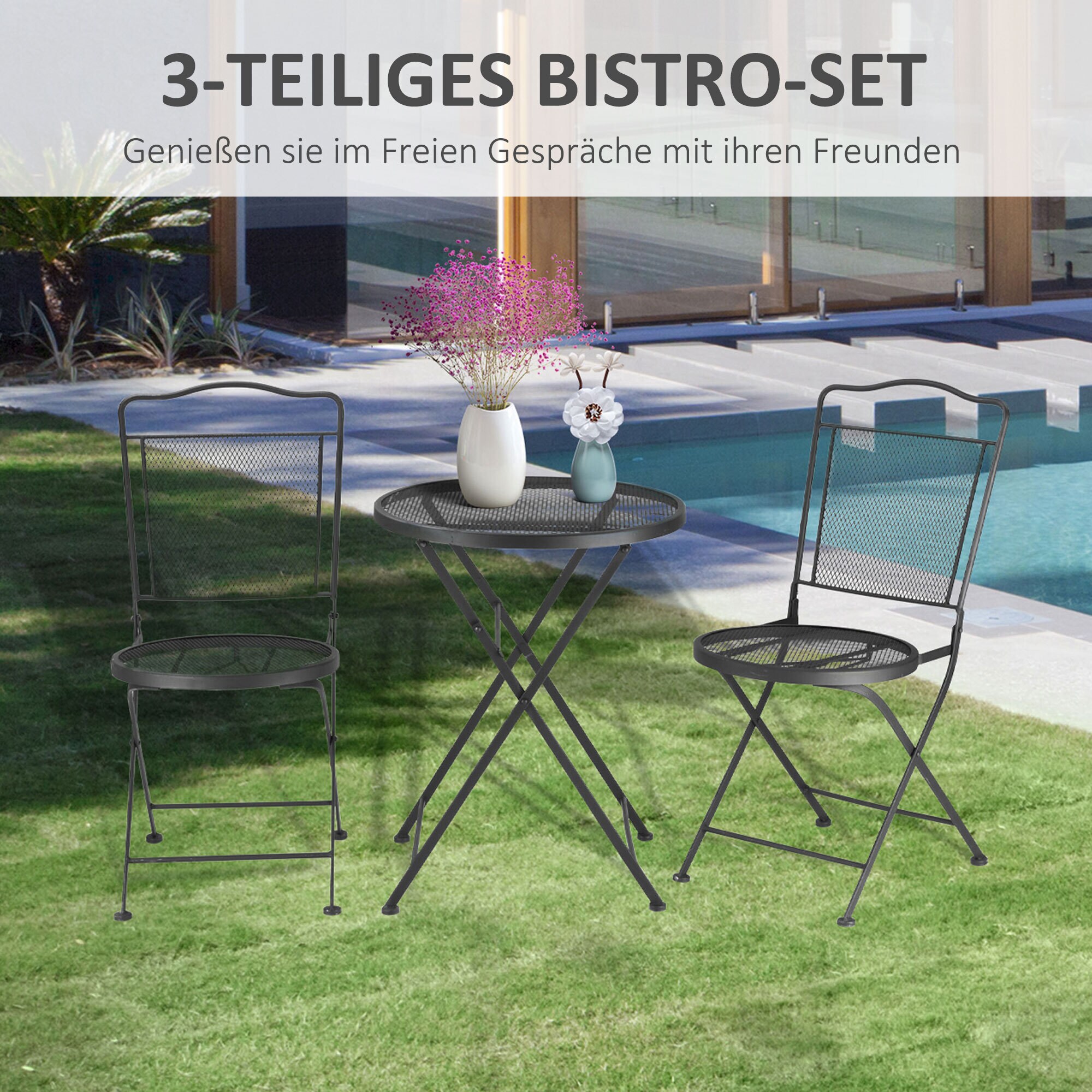 Outsunny Gartenmöbel-Set mit 2 Stühle schwarz 55,5L x 55,5B x69,5H cm