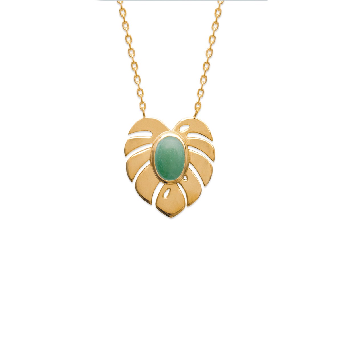 Collier plaqué or jaune et pierre aventurine FLORA - Bijoux Privés Discovery