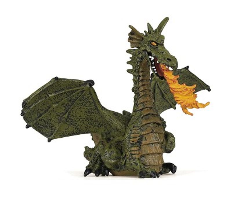 Papo Grønn Drage med Flamme Miniatyrfigur