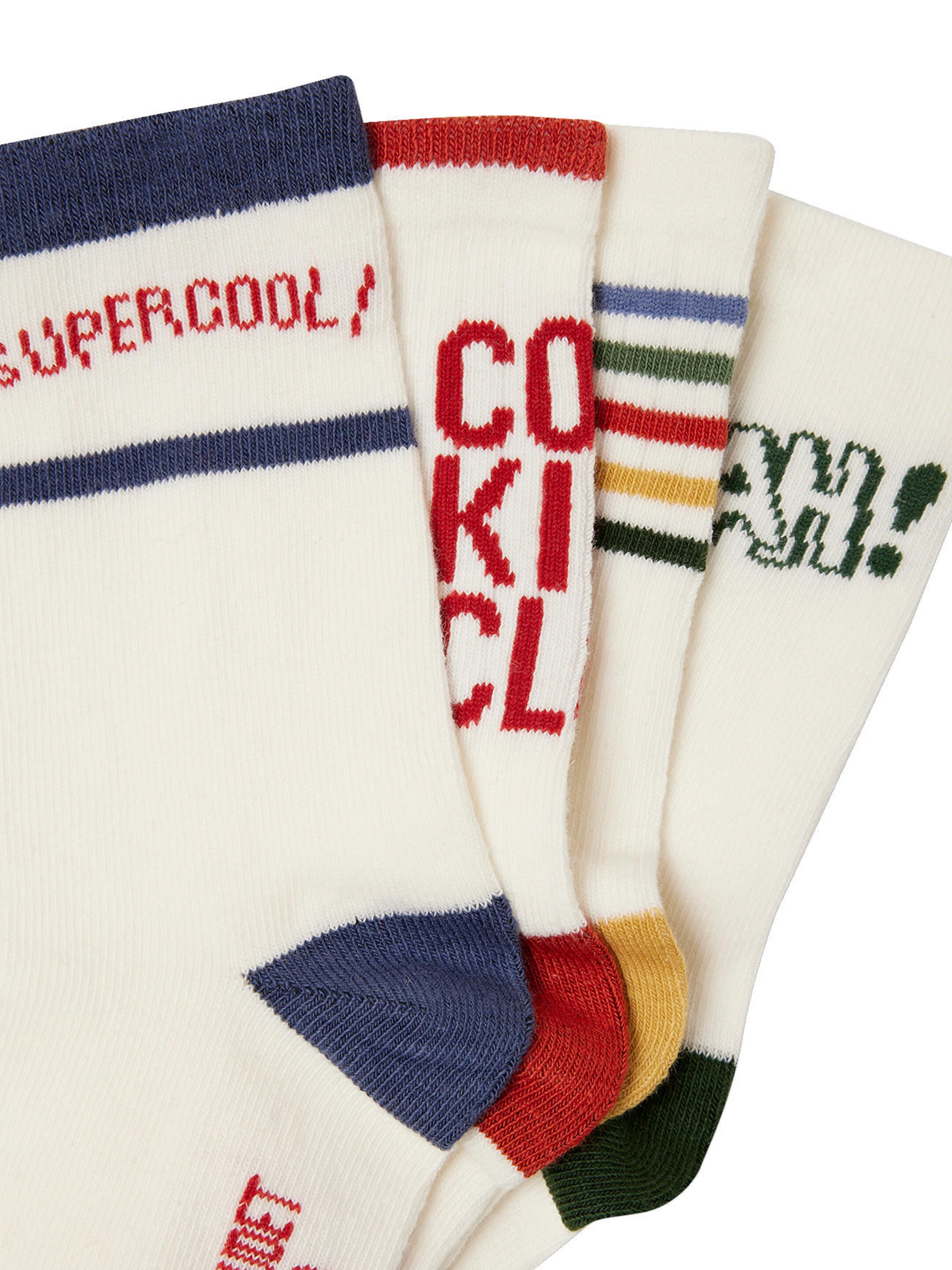 Vertbaudet 4er-Pack Jungen Sportsocken mit Streifen und Motiv wollweiß