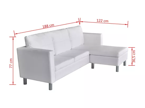 Canapé sectionnel à 3 places cuir synthétique blanc